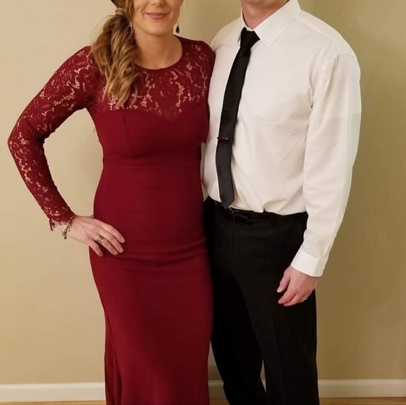 Valentines Day Dress - Lulus Maxi Dress whenever you call me wine red lace dress - Picture 6 of 6